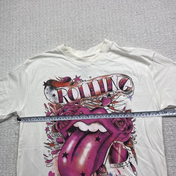 NEW The Rolling Stones Band T-Shirt Wom Sz XS White Off-White Tattoo Graphic - Picture 8 of 15